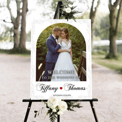 Personalized wedding welcome sign canvas with custom arch photo print for elegant ceremony entry decor image 6