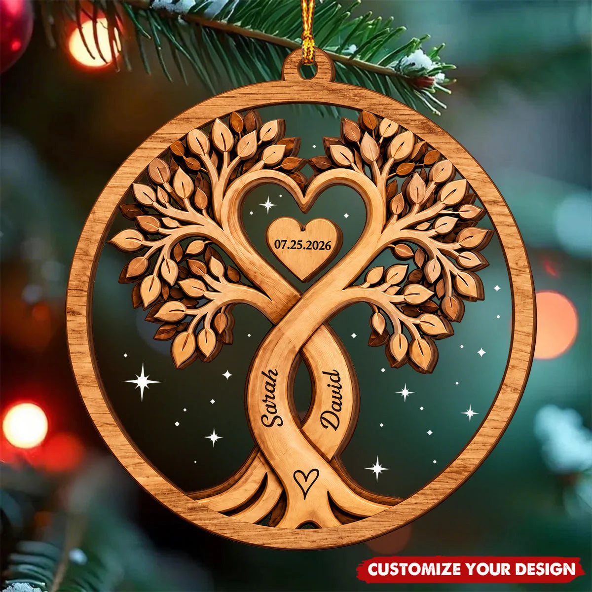 Heart Tree Personalized Couple Ornament with Custom Names and Date - Christmas and Anniversary Gift