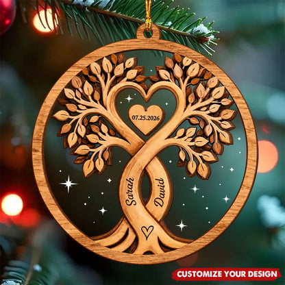 Heart Tree Personalized Couple Ornament with Custom Names and Date - Christmas and Anniversary Gift
