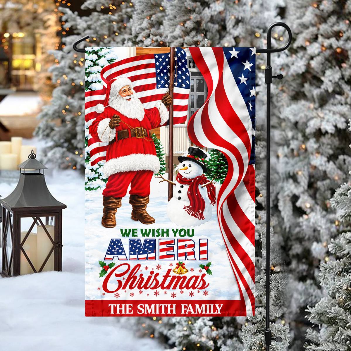 We Wish You Ameri Christmas Personalized Garden Flag - Custom Outdoor Decor for Family