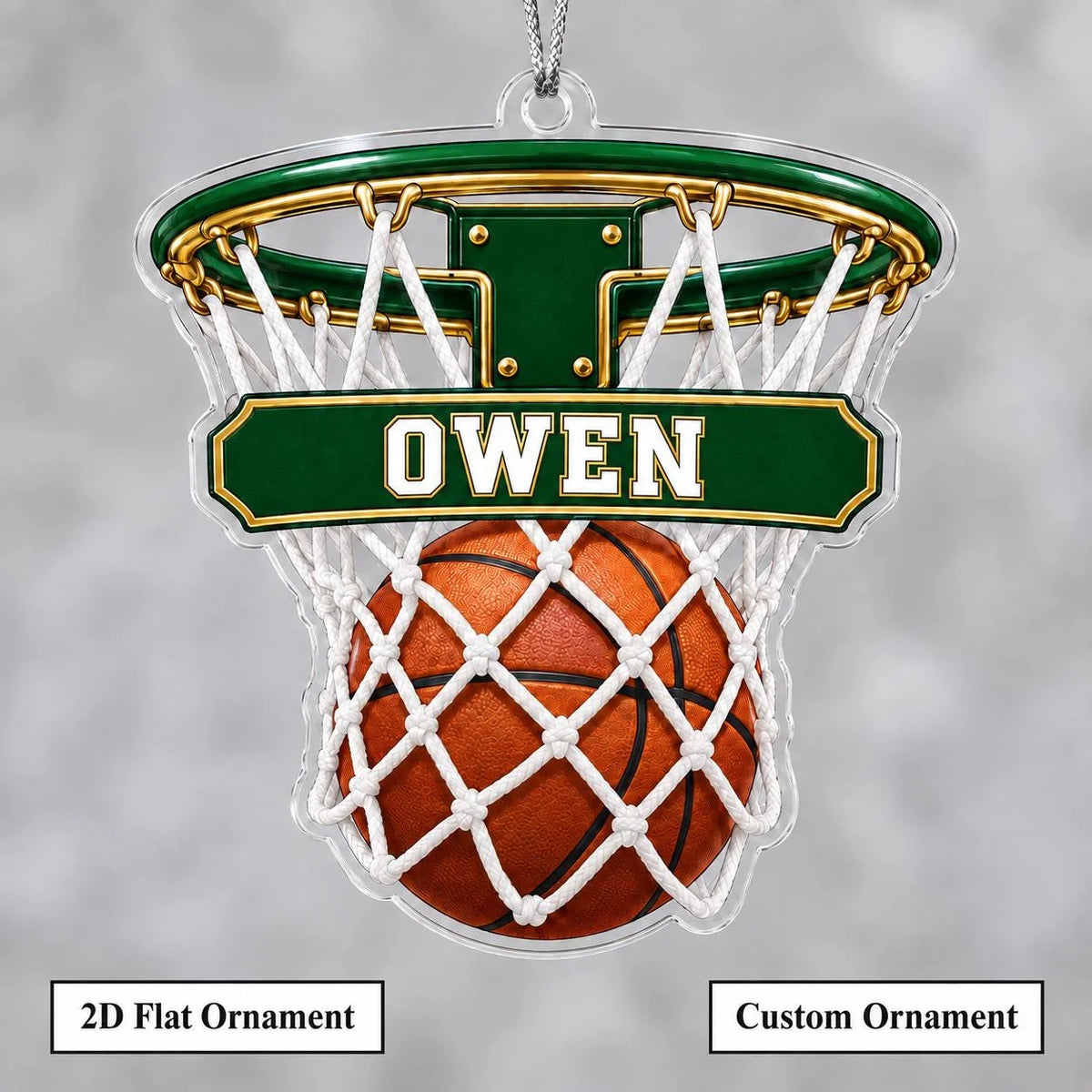 Custom Name Basketball Hoop Acrylic Ornament - Personalized Ball-In-Net Sports Keepsake Gift for Players, Coaches & Fans