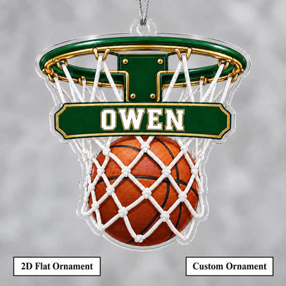 Custom Name Basketball Hoop Acrylic Ornament - Personalized Ball-In-Net Sports Keepsake Gift for Players, Coaches & Fans