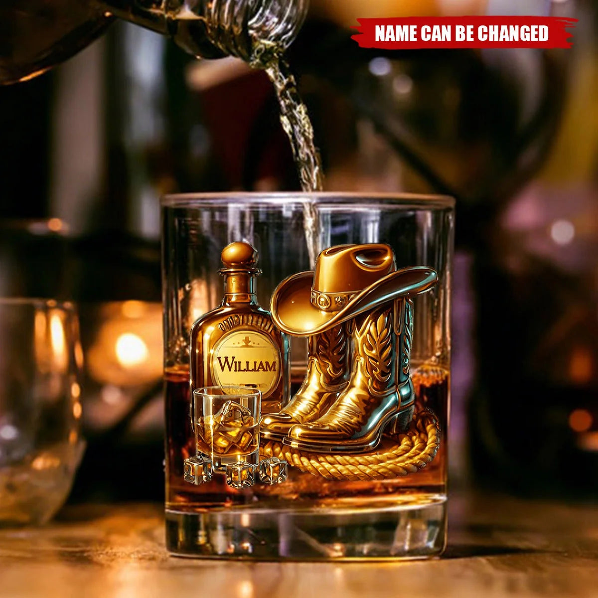 Cowboy Boots & Hat Personalized Whiskey Glass - Custom Western Gift for Country Music Lovers