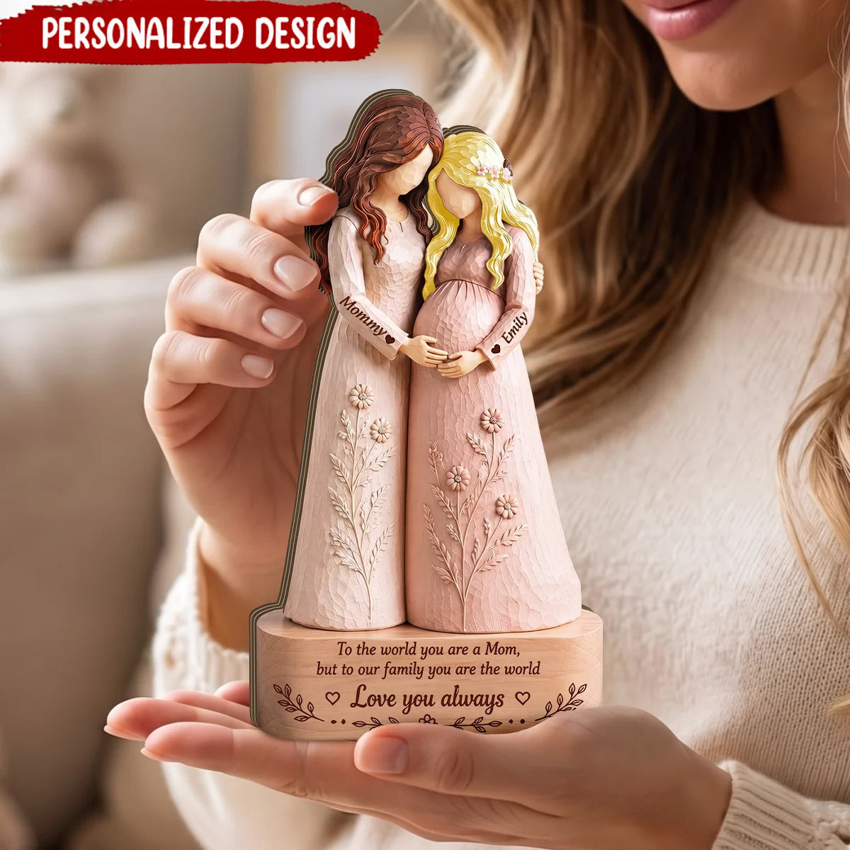 To The World You Are A Mom - Personalized Mother Daughter Pregnancy Keepsake Wooden Block