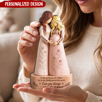 To The World You Are A Mom - Personalized Mother Daughter Pregnancy Keepsake Wooden Block