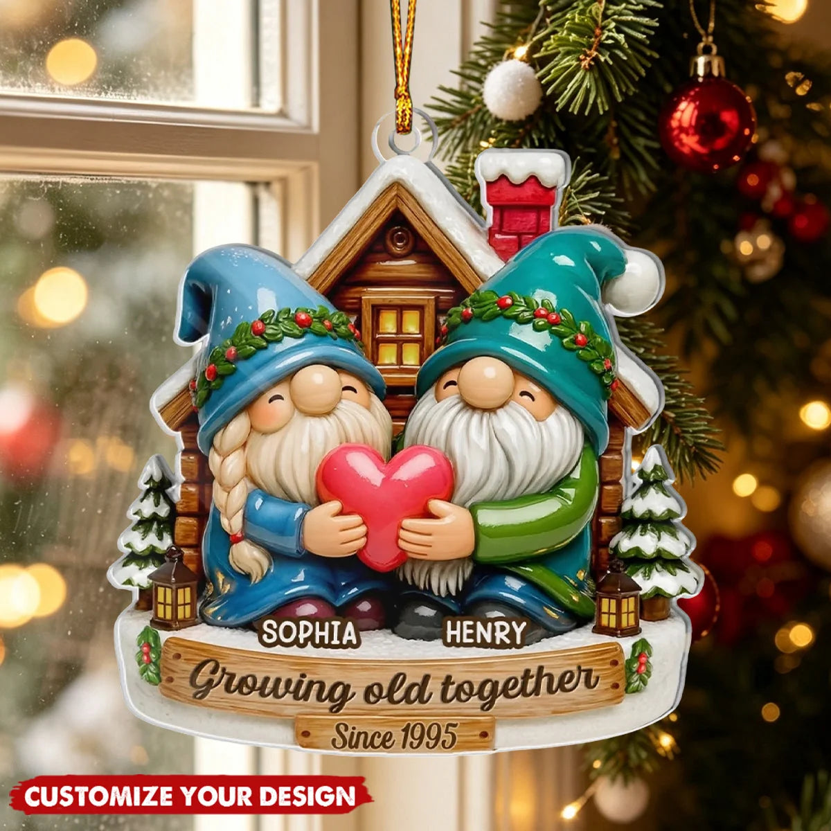 "Growing Old Together" Personalized Couples Acrylic Ornament - Custom Name Anniversary Gift for Husband or Wife
