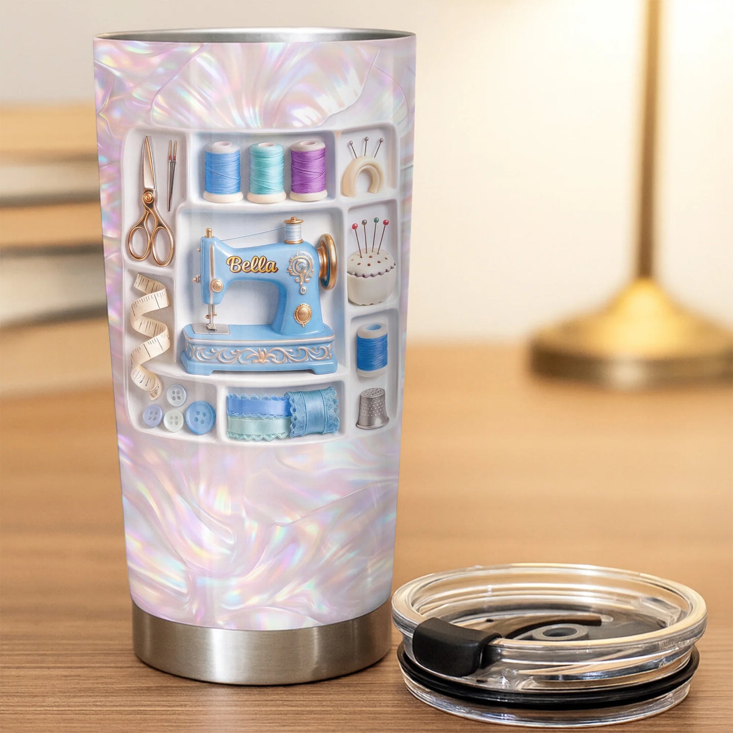 Tumbler material and size view - Personalized Sewing Tumbler 20Oz
