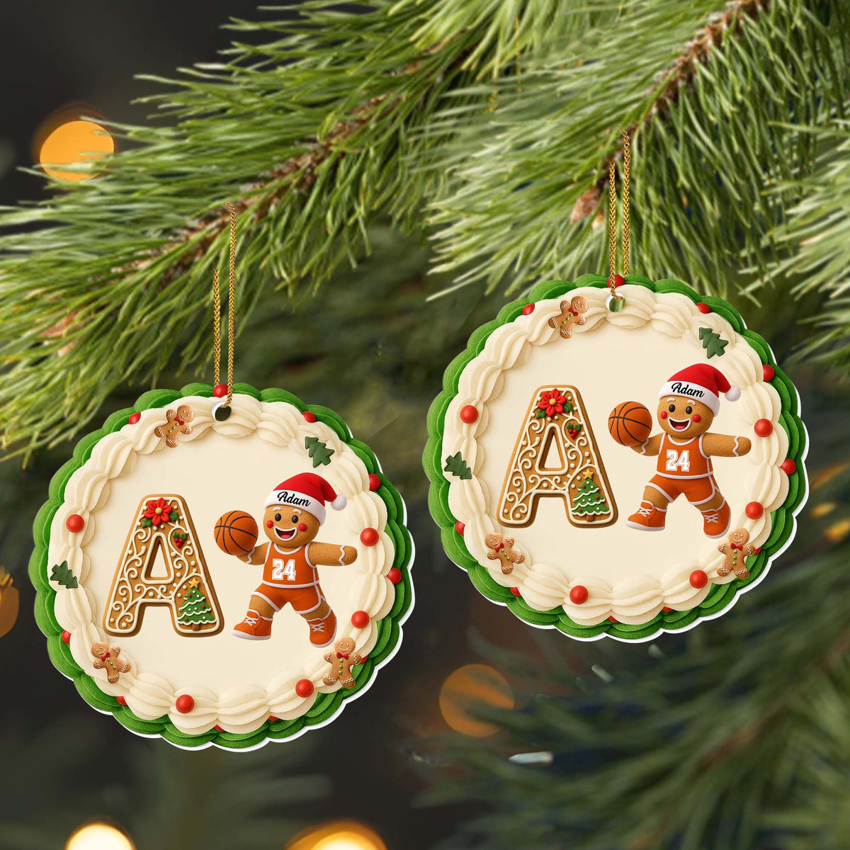 Customizable Christmas Ornament With Gingerbread And Basketball