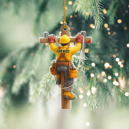 Hardworking Hero Personalized Lineman Acrylic Ornament - Christmas Keepsake for Electrical Workers