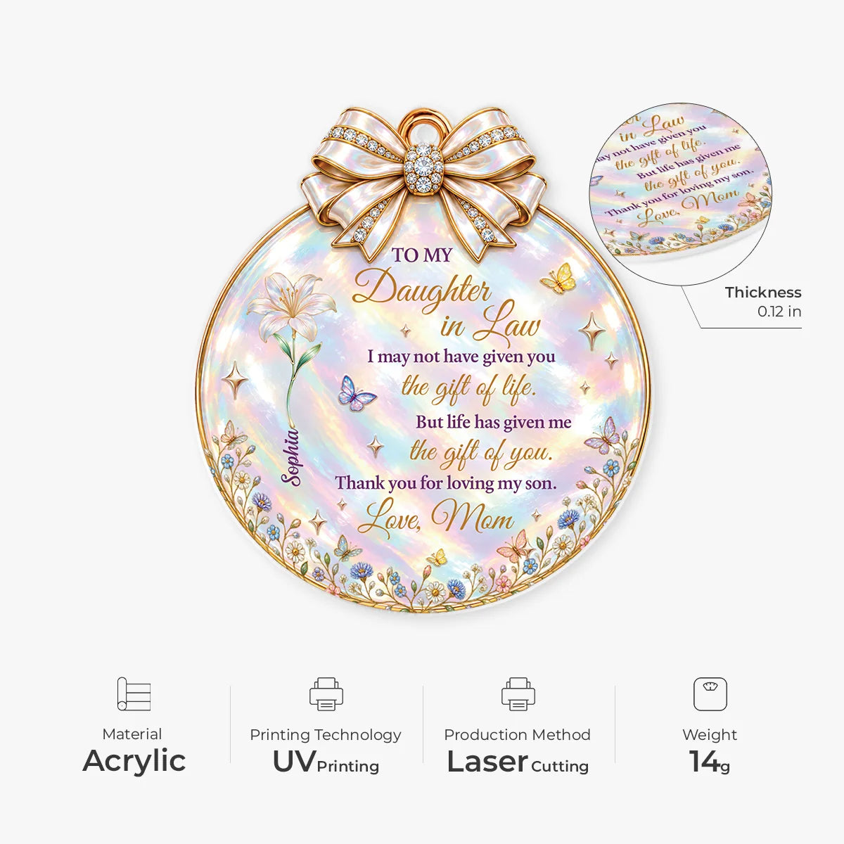 Thank You for Loving My Son Personalized Acrylic Ornament - Birth Flower Keepsake Gift for Daughter in Law