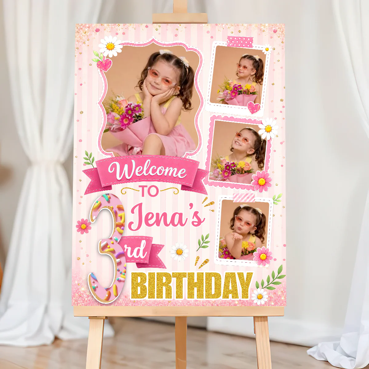 Personalized birthday welcome sign canvas with custom names and photo prints for kids first birthday party decor image 6
