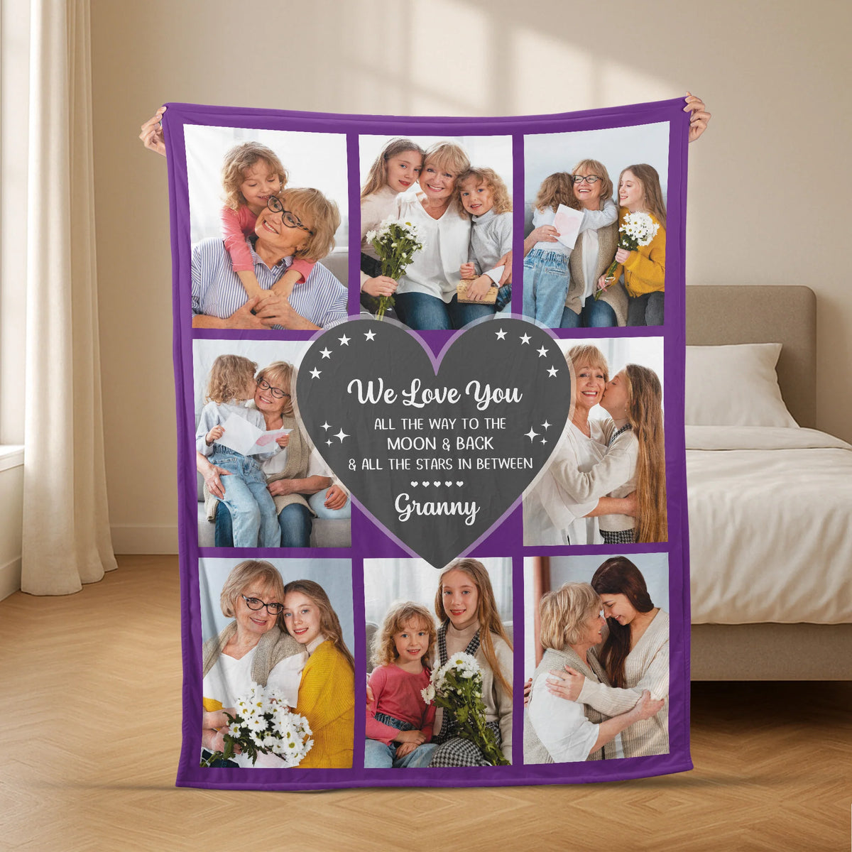 Love You to the Moon and Back Personalized Family Photo Blanket - Custom Keepsake Gift for Mom & Grandma