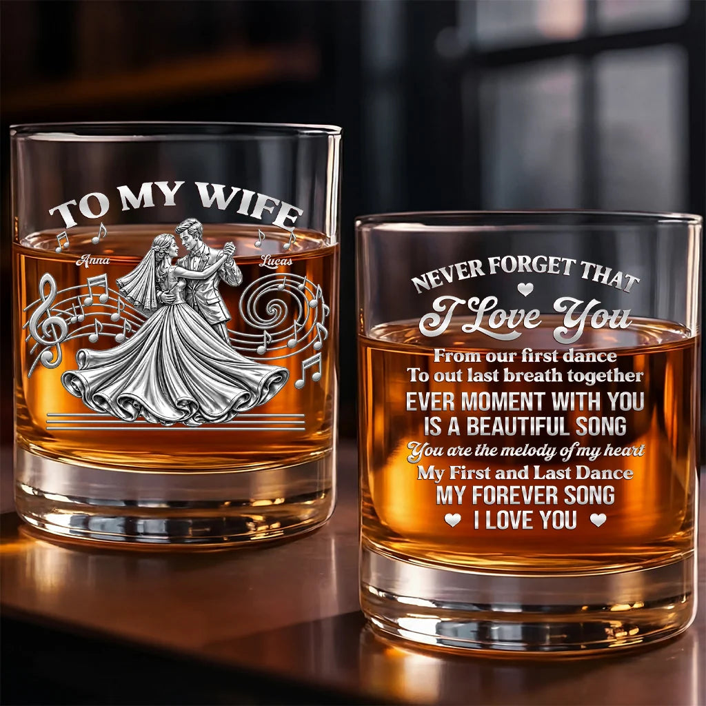 Never Forget That I Love You Personalized Whiskey Glass - Custom Couple Anniversary Gift for Husband Wife