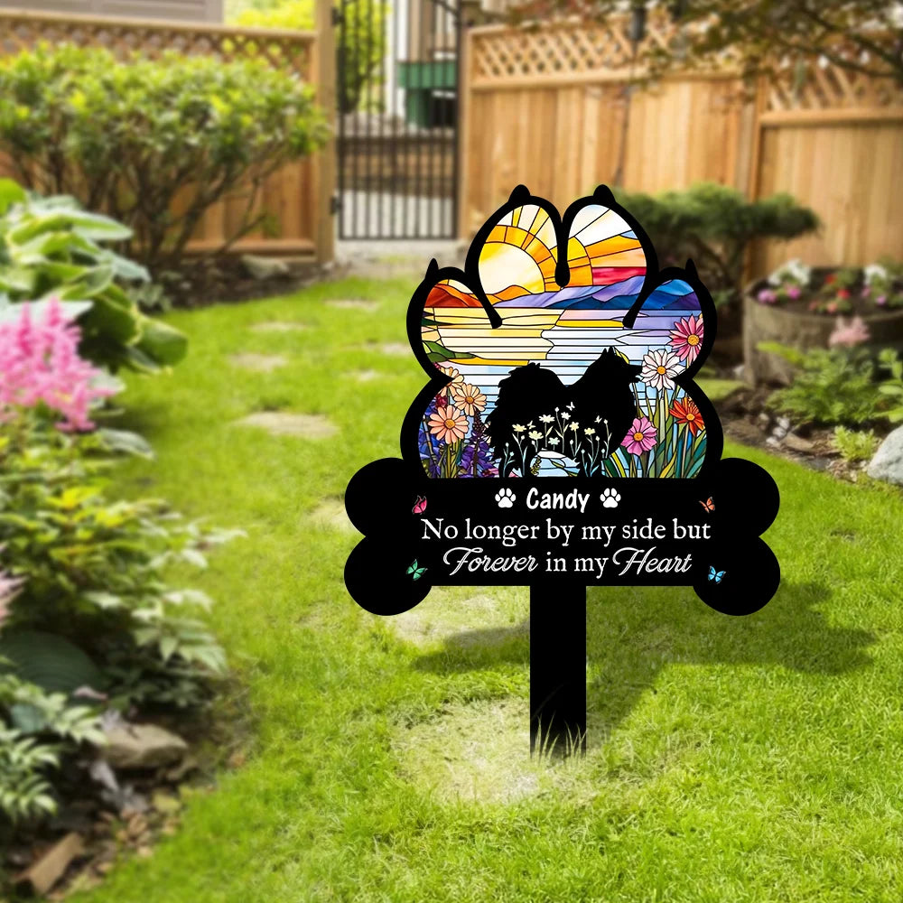 Paw Prints Forever on Our Hearts - Personalized Garden Stake Pet Memorial Gift