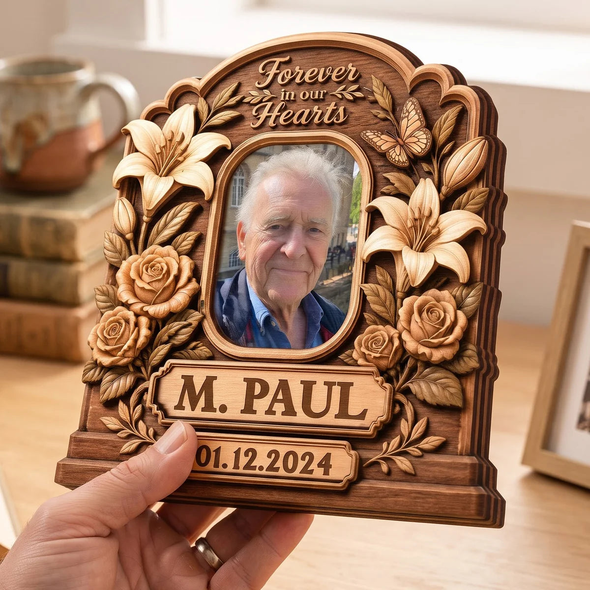 Forever In Our Hearts Personalized Memorial Wooden Block - Custom Photo Remembrance Gift