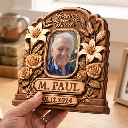Forever In Our Hearts Personalized Memorial Wooden Block - Custom Photo Remembrance Gift