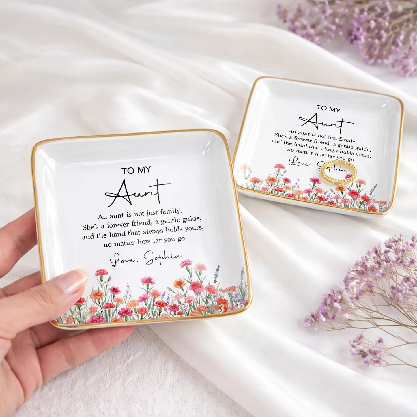 Jewelry Dish material and size view - Personalized Aunt Jewelry Dish