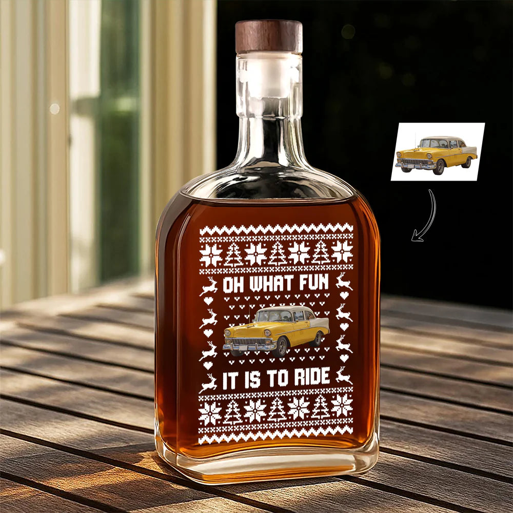 Custom Car Photo Whiskey Bottle for Dad with personalized design details for meaningful gifting image 8