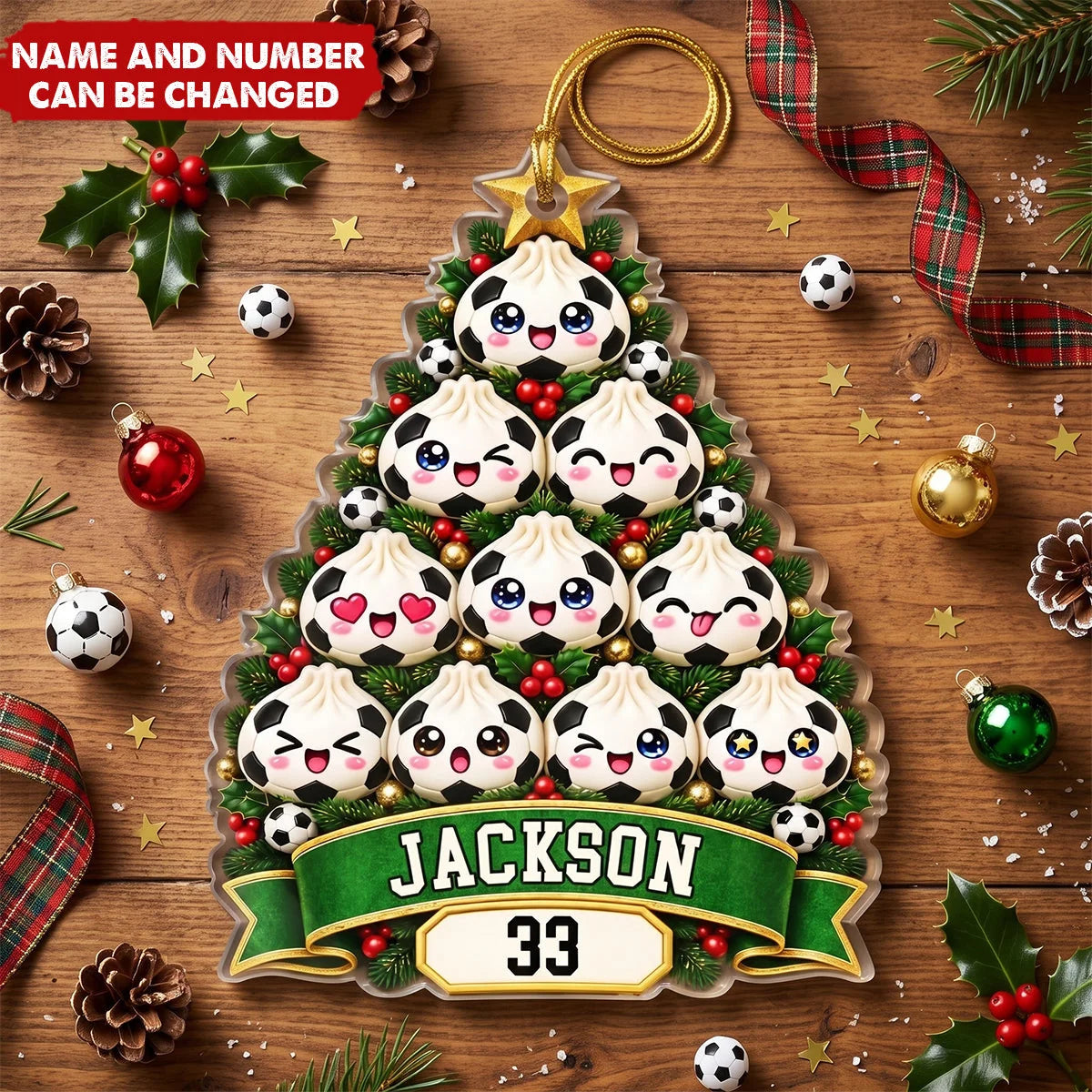 Custom Soccer Dumpling Acrylic Ornament - Personalized Christmas Gift for Kids