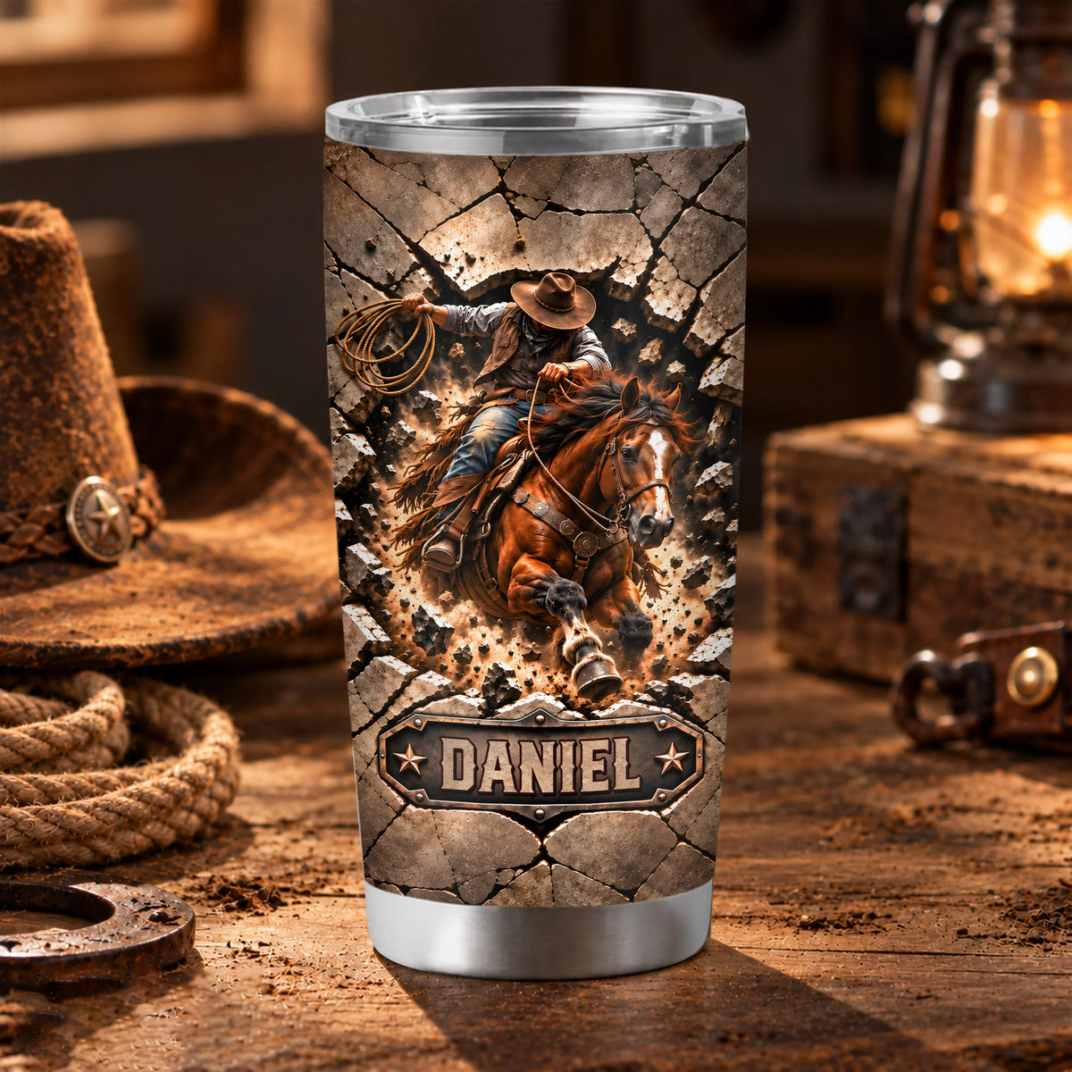 Western Riding Art Personalized Horse Tumbler - Custom Name Birthday Gift for Horse Lovers