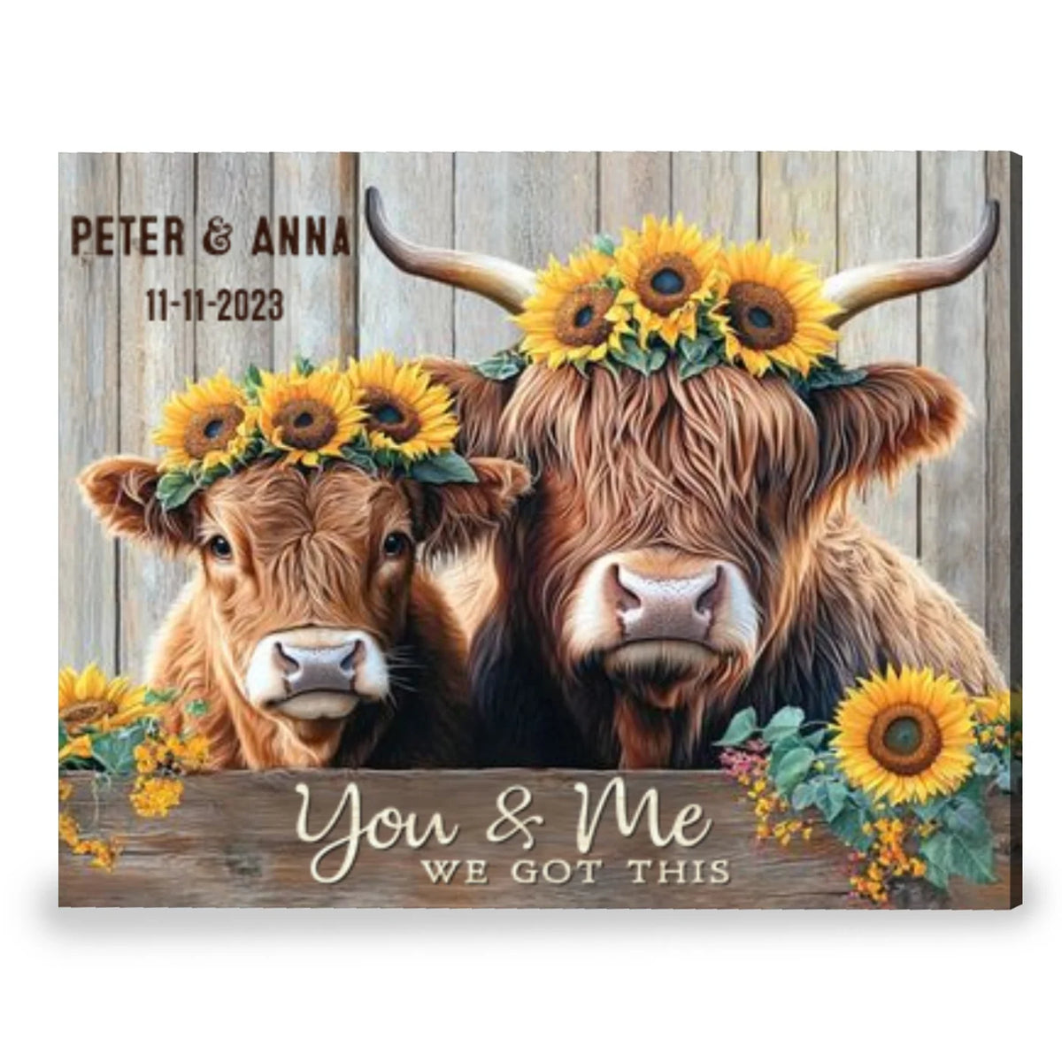 "We Decided On Forever" Personalized Highland Cows Canvas / Poster - Custom Rustic Couples Gift Art for Anniversary & Wedding