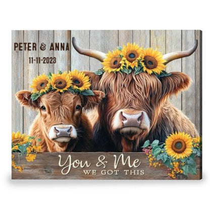 "We Decided On Forever" Personalized Highland Cows Canvas / Poster - Custom Rustic Couples Gift Art for Anniversary & Wedding