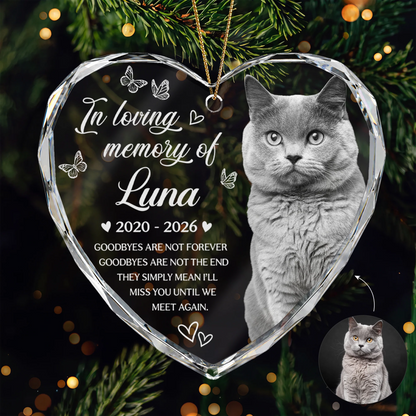 In Loving Memory Custom Pet Photo Glass Heart Ornament - Personalized Pet Loss Keepsake Memorial Gift