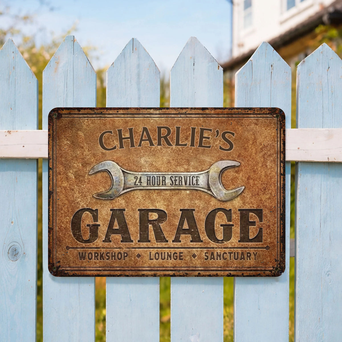 24 Hour Service Personalized Garage Metal Sign - Custom Workshop Lounge Wall Decor for Dad