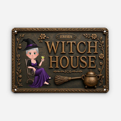 "Witch House" Personalized Halloween Decor Metal Sign - Custom Spooky Wall Art