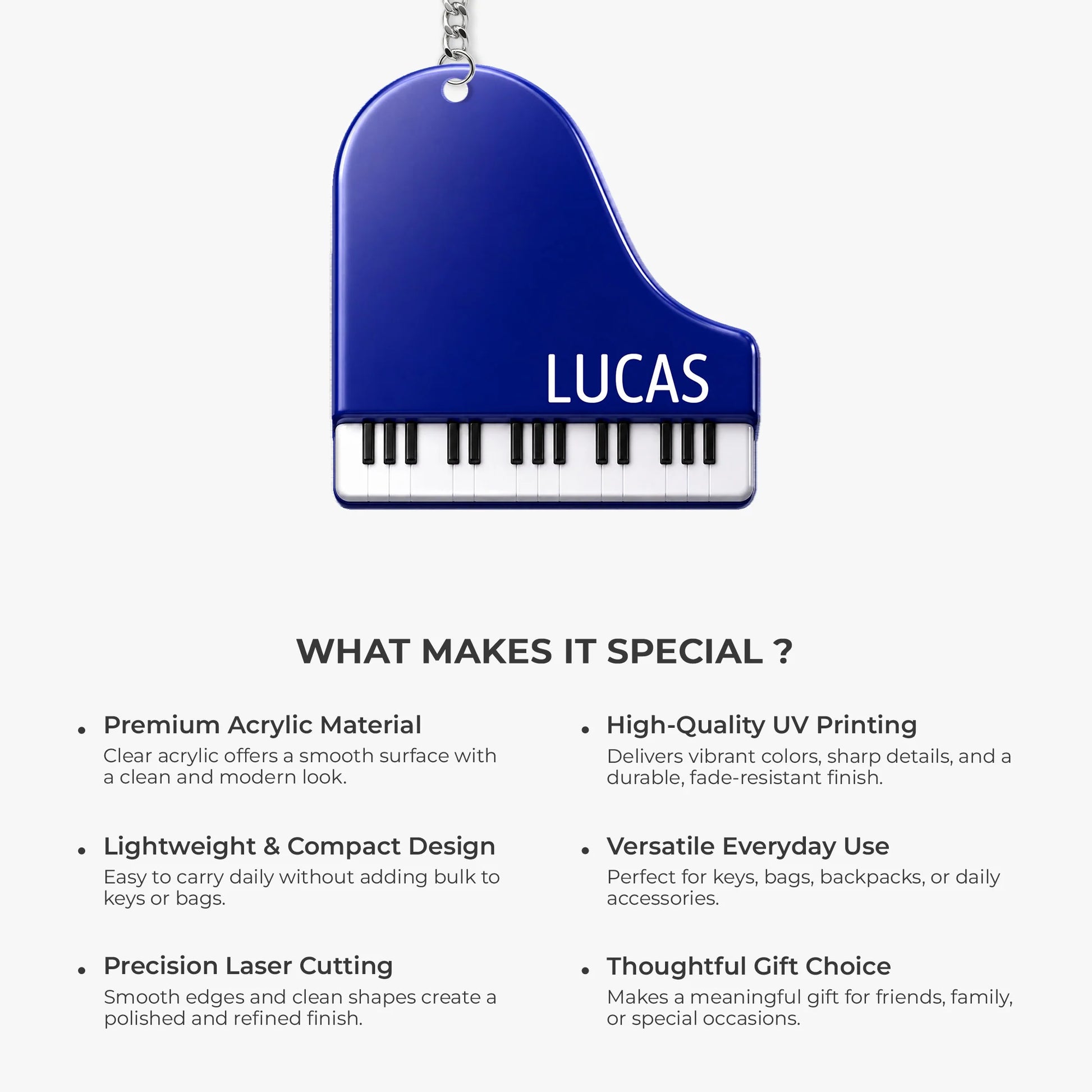 Personalized Piano Acrylic Keychain - Custom Name Gift for Piano Lovers