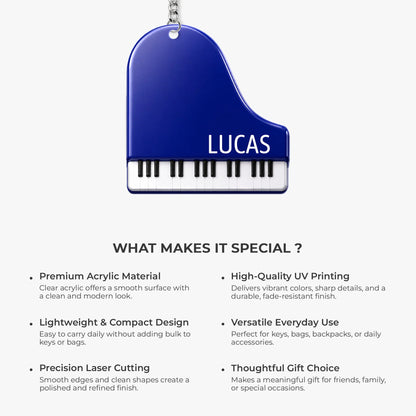 Personalized Piano Acrylic Keychain - Custom Name Gift for Piano Lovers