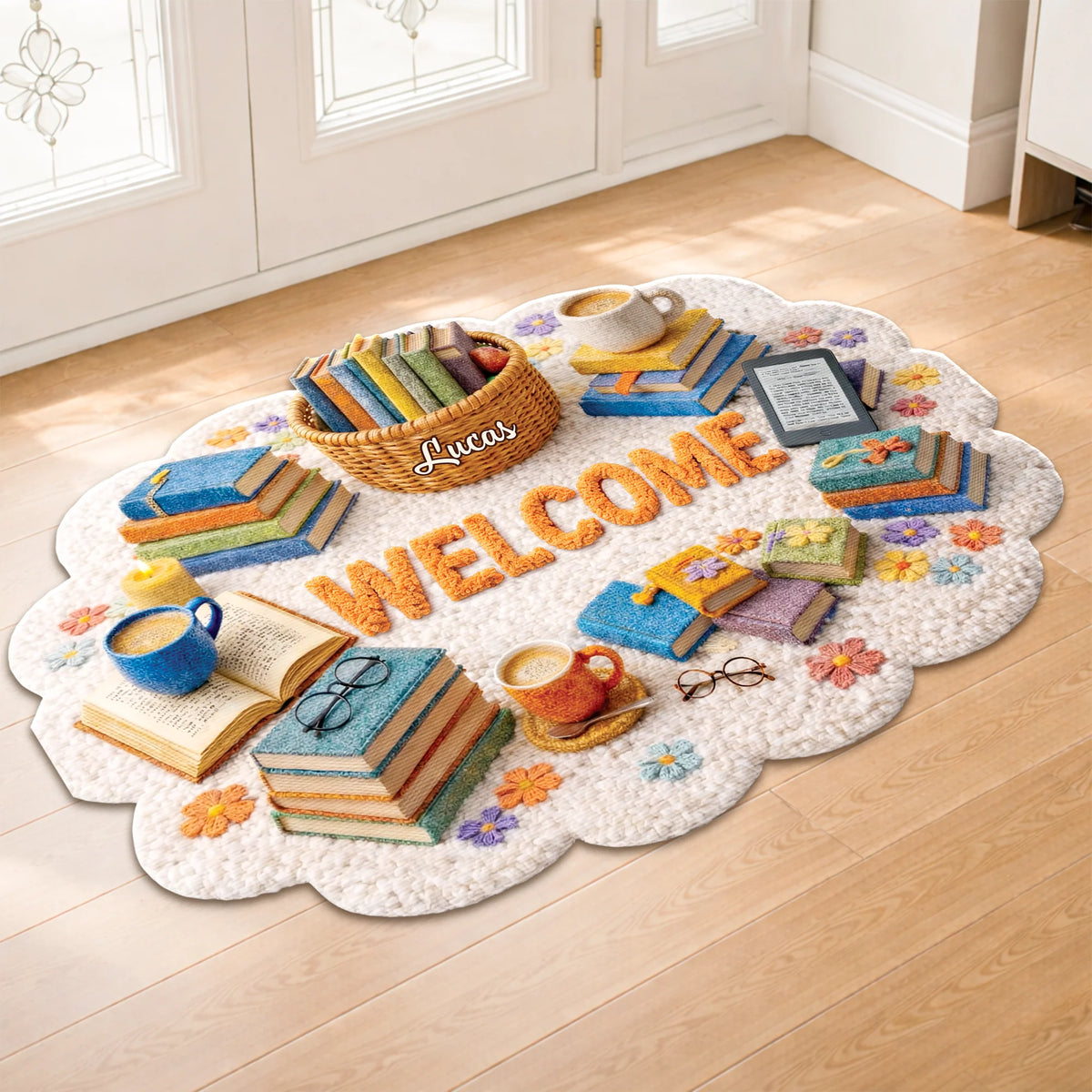 Welcome Custom Shaped Doormat - Personalized Book Lovers Gift for Reading Nook & Entryway Decor