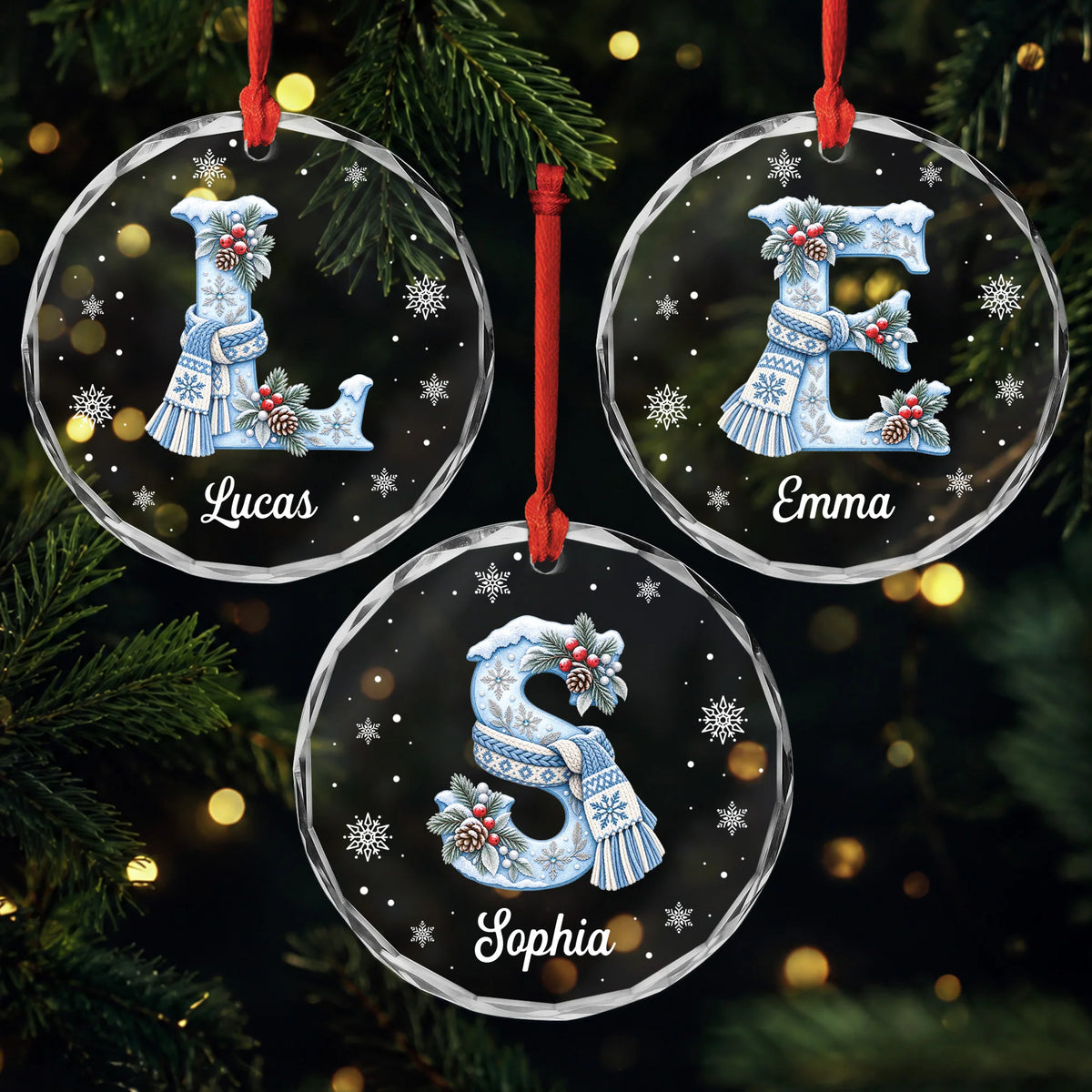 Winter Monogram Name Personalized Glass Ornament - Custom Christmas Keepsake for Kids