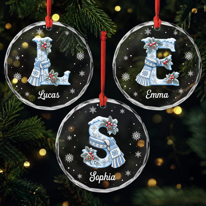 Winter Monogram Name Personalized Glass Ornament - Custom Christmas Keepsake for Kids