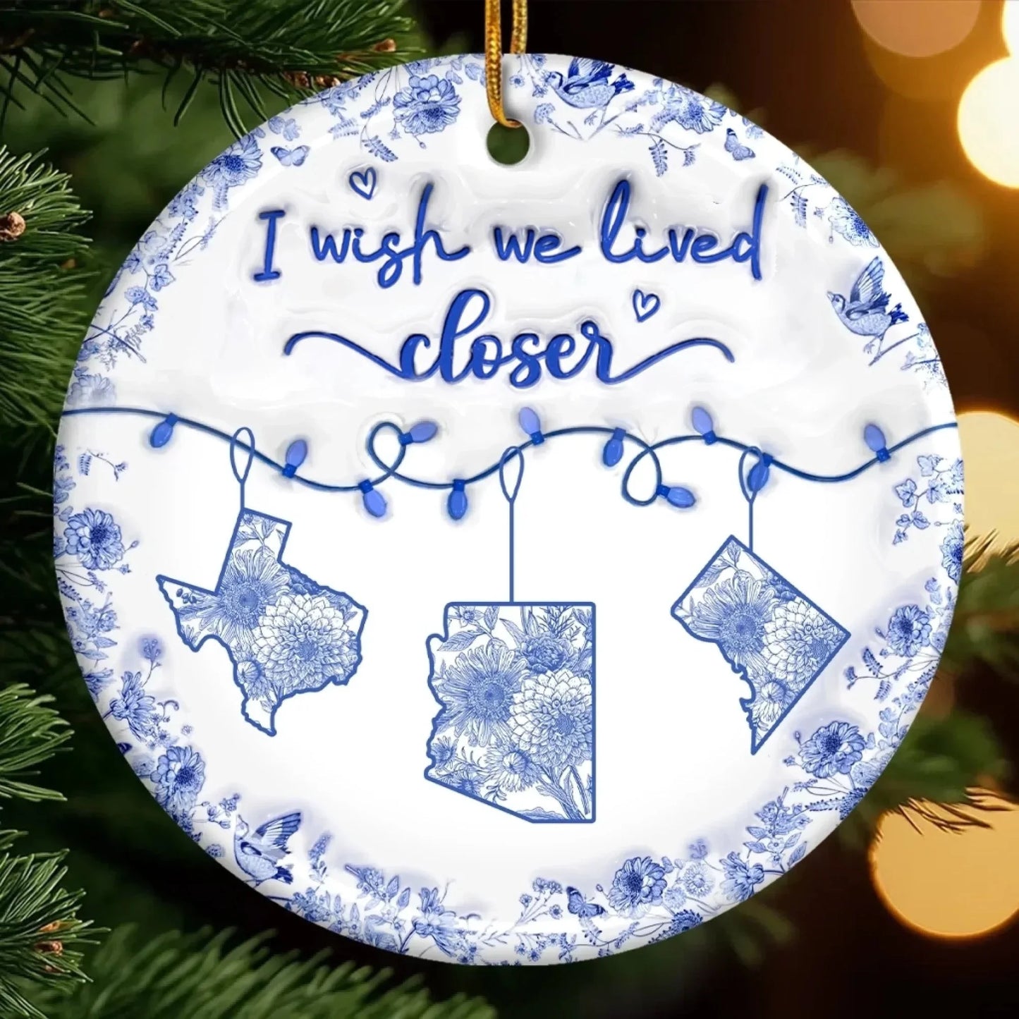 Family Love Knows No Distance Personalized Ceramic Ornament - Custom Long Distance Christmas Gift