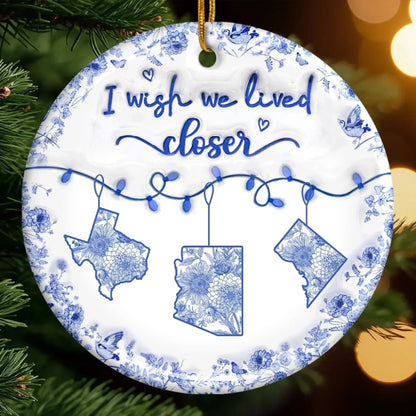Family Love Knows No Distance Personalized Ceramic Ornament - Custom Long Distance Christmas Gift