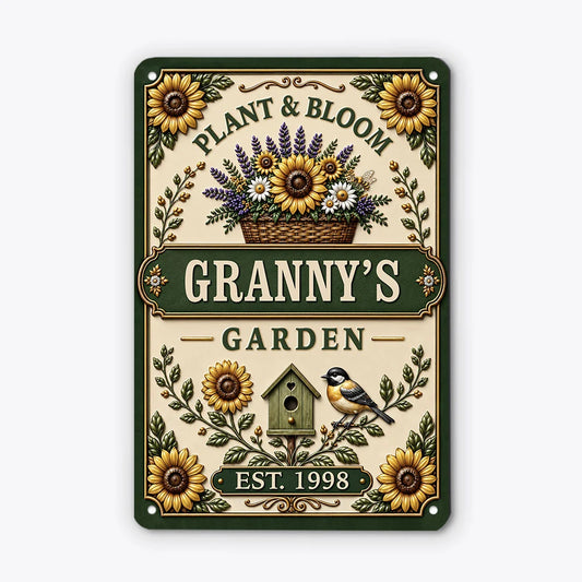 Plant & Bloom Personalized Garden Metal Sign - Custom Gift for Mom Grandma