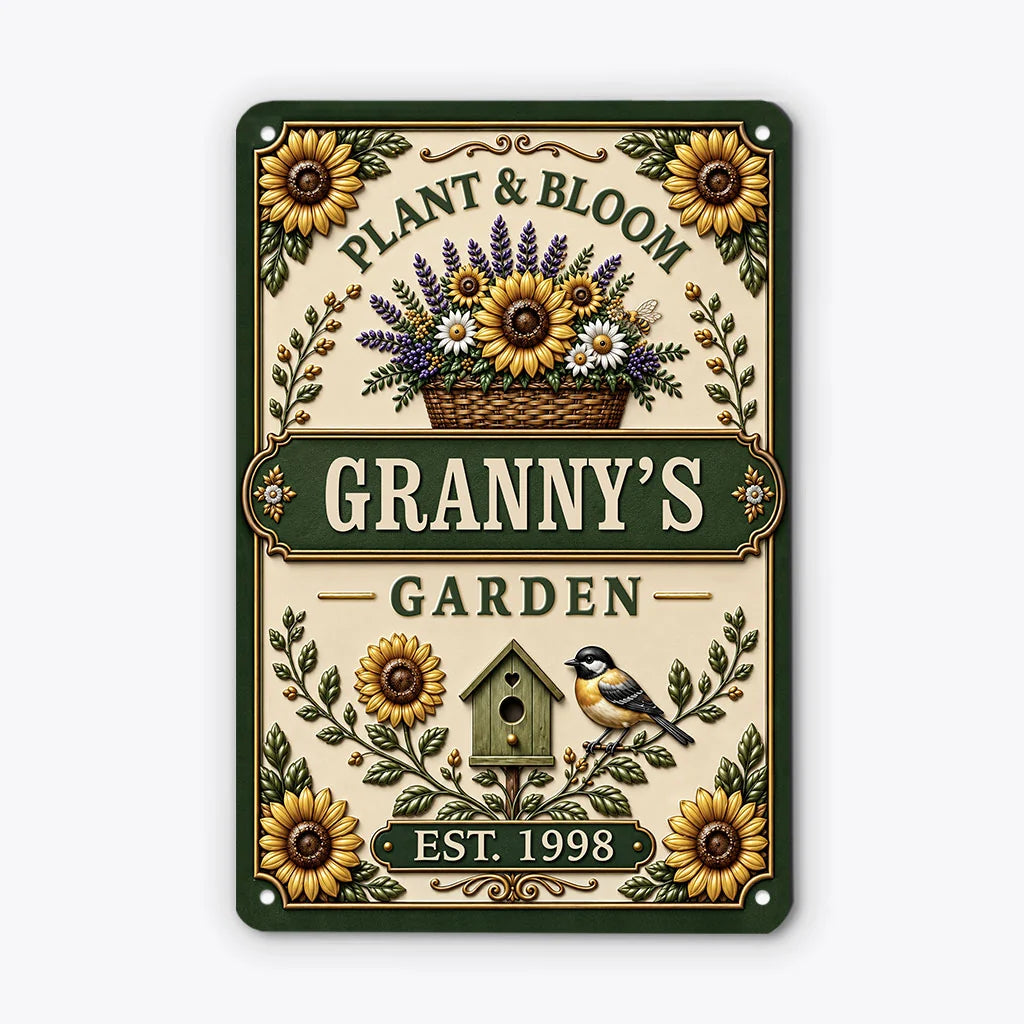Plant & Bloom Personalized Garden Metal Sign - Custom Gift for Mom Grandma