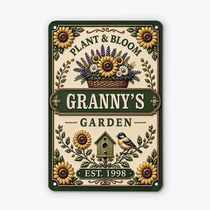 Plant & Bloom Personalized Garden Metal Sign - Custom Gift for Mom Grandma