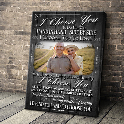 "I Choose You" Personalized Couple Photo Canvas / Poster - Custom Anniversary Wall Art Gift for Husband or Wife