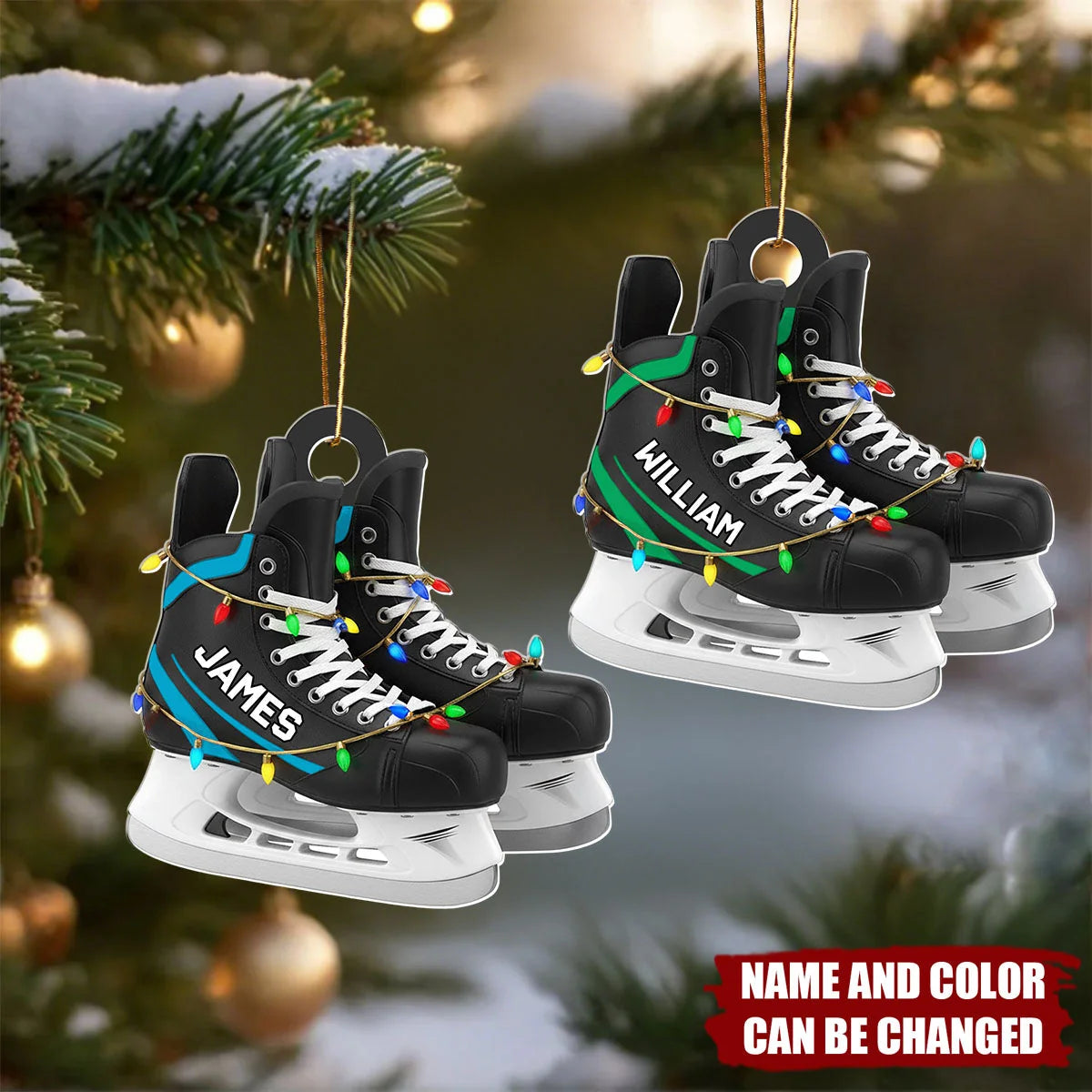 Personalized Hockey Skates Christmas Acrylic Ornament - Custom Name Sports Keepsake Gift