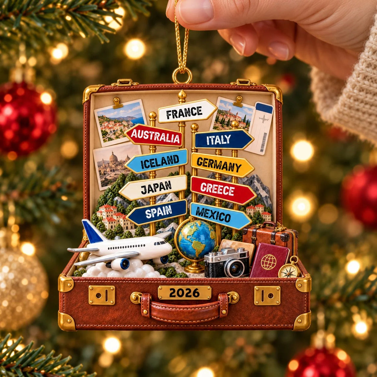 Personalized Travel Destination Suitcase Ornament - Custom Vacation Keepsake
