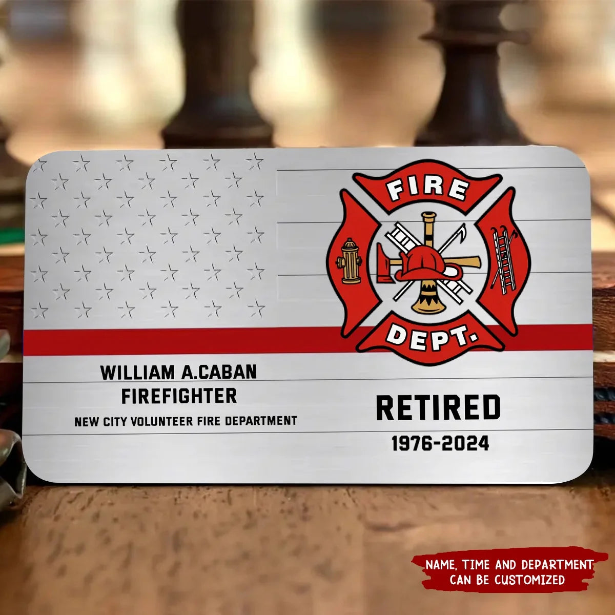 Custom Firefighter Thin Red Line Metal Wallet Card - Personalized Department Keepsake Gift for Him