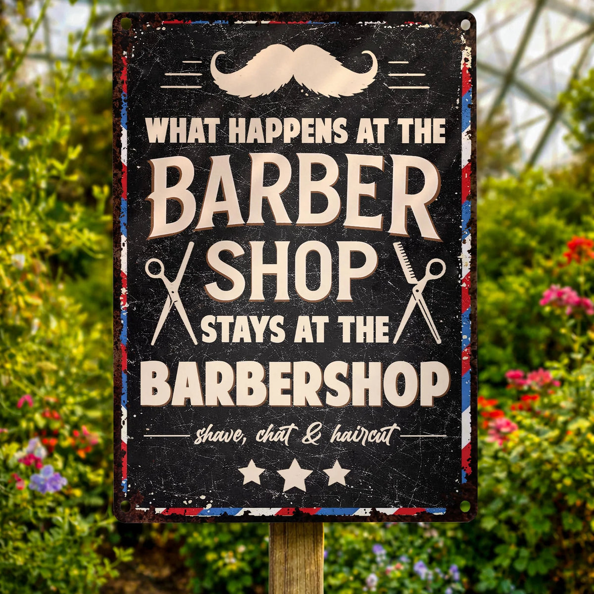 "What Happens At The Barbershop Stays At The Barbershop" Metal Sign - Personalized Barber Decor