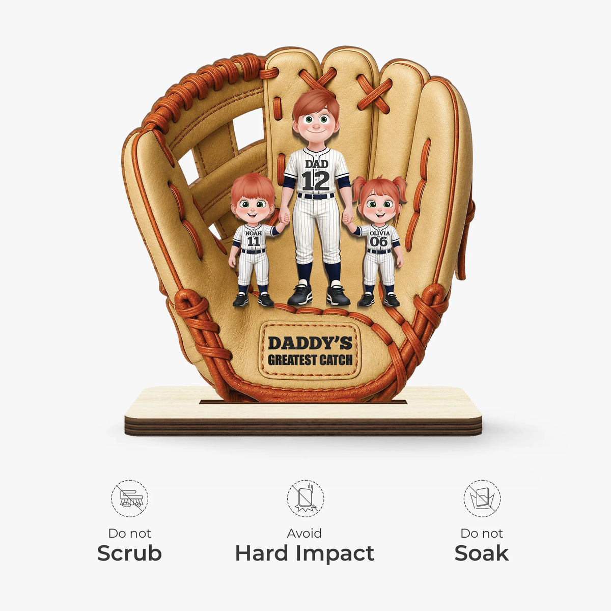"Daddy's Greatest Catch" Personalized Baseball Wooden Plaque - Custom Gift for Dad & Mom with Kids Names