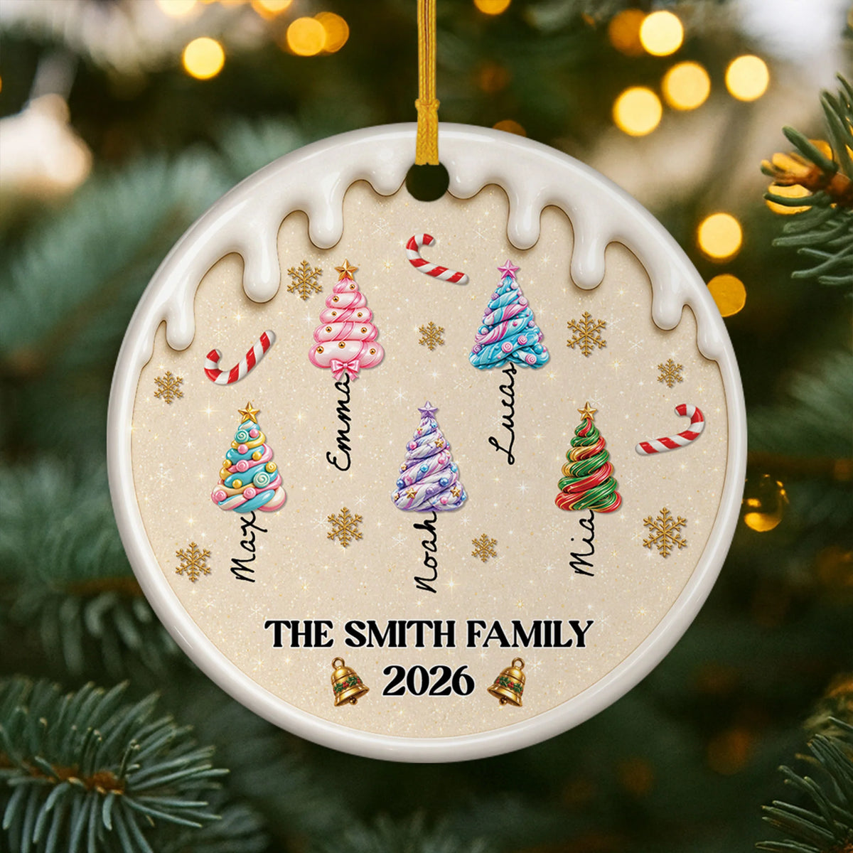 Christmas Candy Tree Personalized Ceramic Ornament - Holiday Keepsake for Family