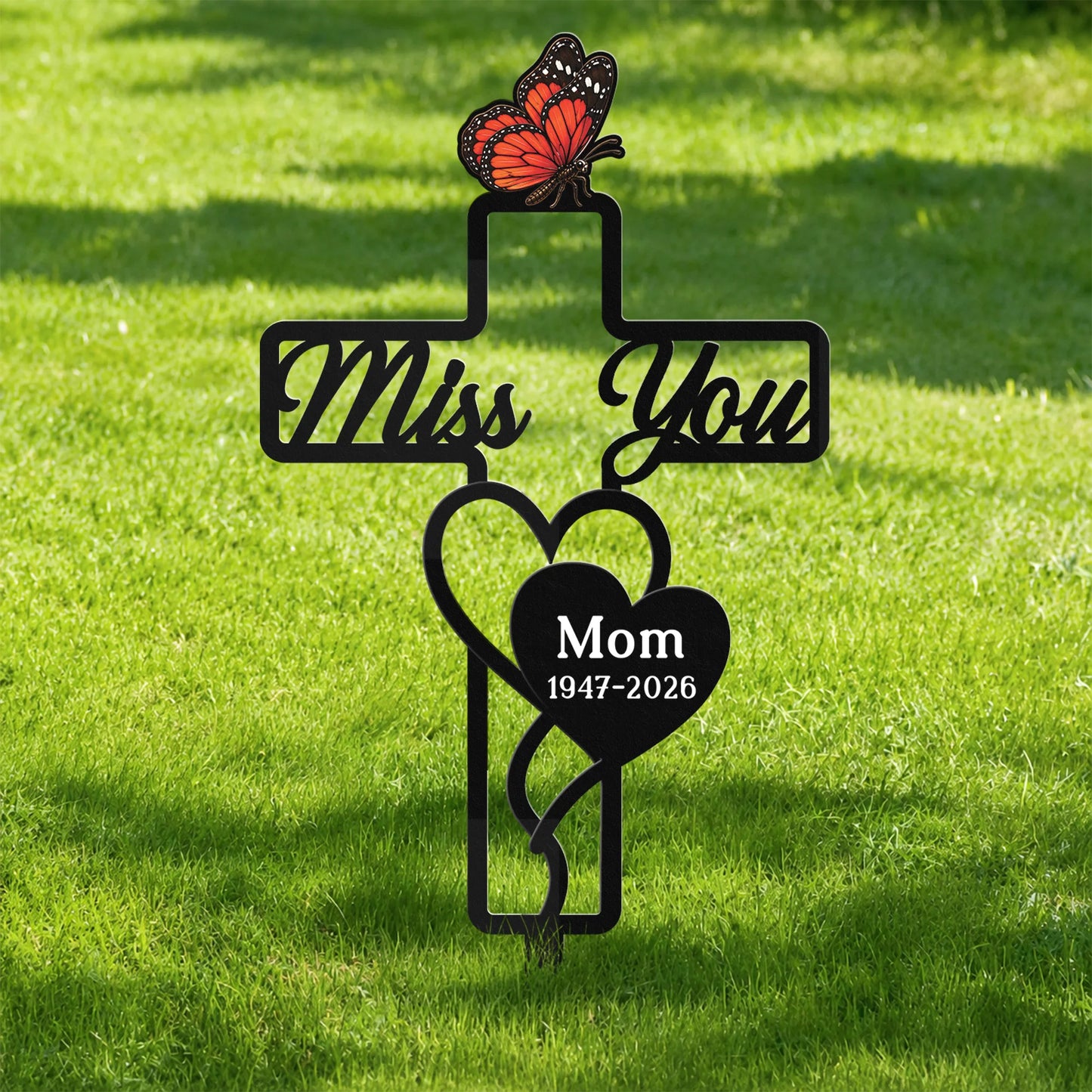 Miss You Cross Personalized Metal Garden Stake - Custom Memorial Gifts for Loss of Mother/Father