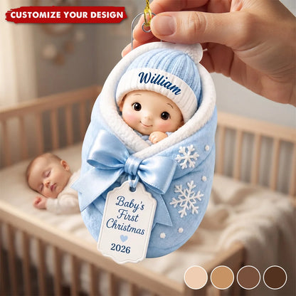 Baby's First Christmas 2026 Personalized Acrylic Ornament - Custom Swaddled Newborn Holiday Keepsake Gift