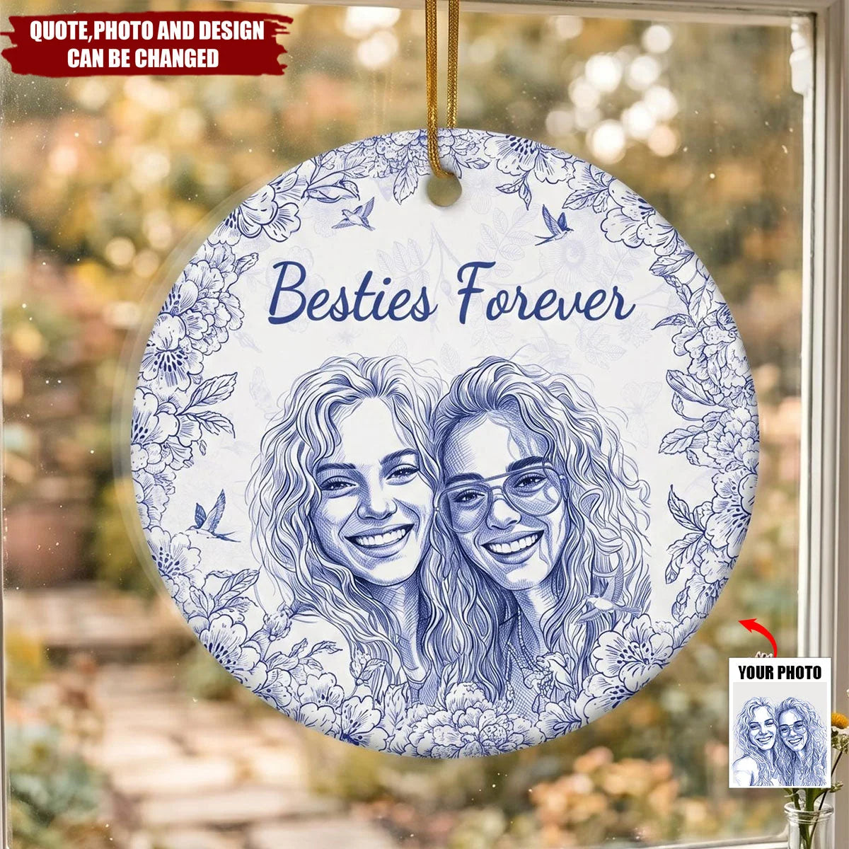 Besties Forever Personalized Photo Ornament - Custom Christmas Keepsake Gift for Best Friend
