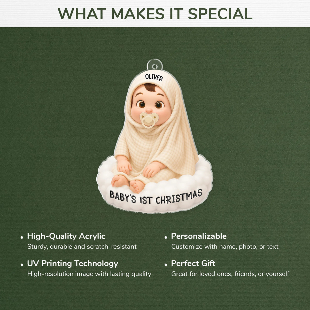 Baby's 1st Christmas Personalized Acrylic Ornament - Newborn Keepsake Holiday Gift